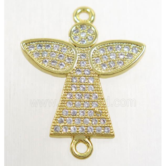 copper angel connector paved zircon, gold plated