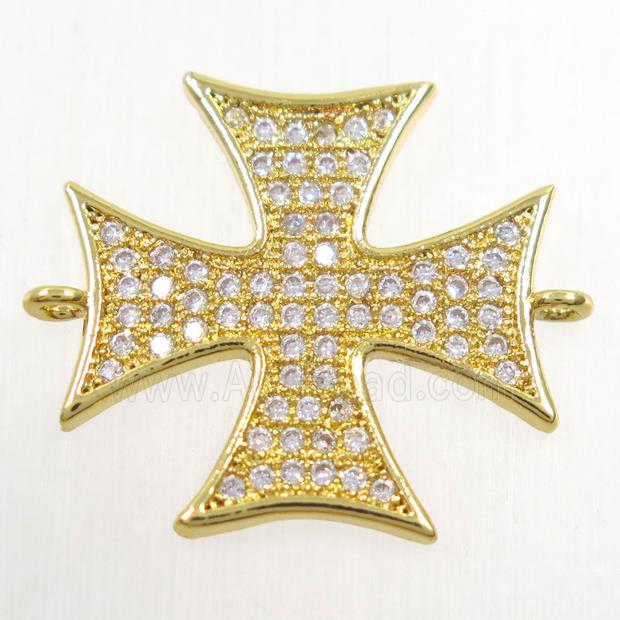 copper cross connector paved zircon, gold plated