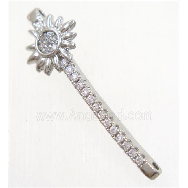 copper connector paved zircon, sunflower, platinum plated