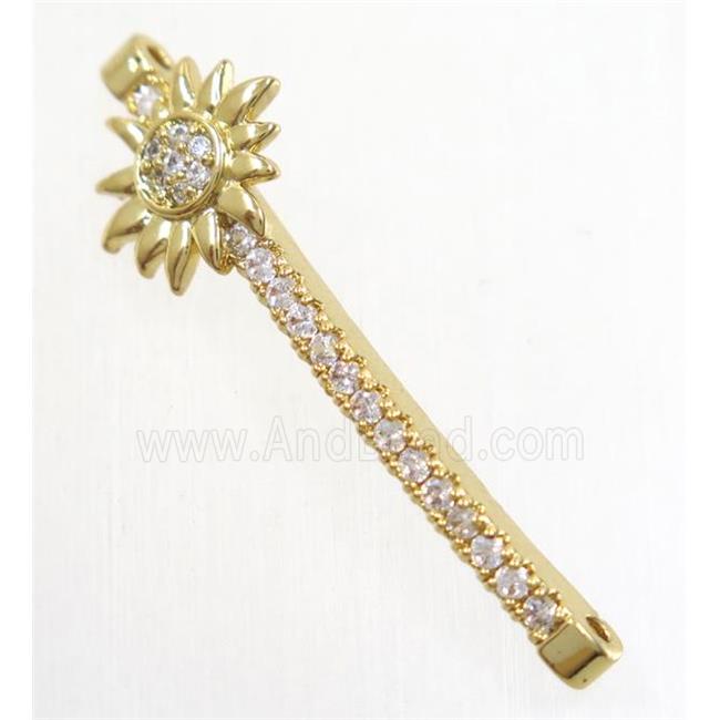 copper connector paved zircon, sunflower, gold plated