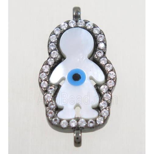 copper boy connector paved zircon with shell evil eye, black plated