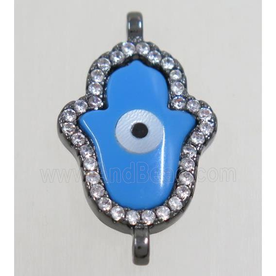 copper hamsahand connector paved zircon with shell evil eye, black plated