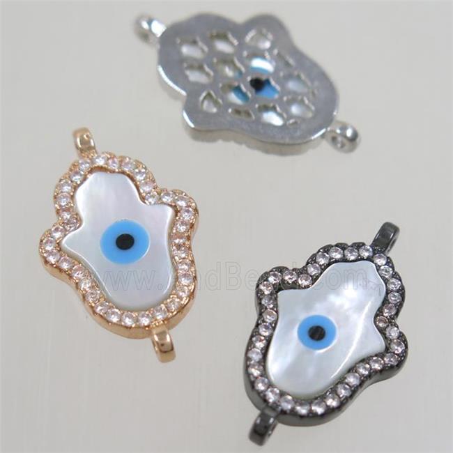 copper hamsahand connector paved zircon with shell evil eye, mix color