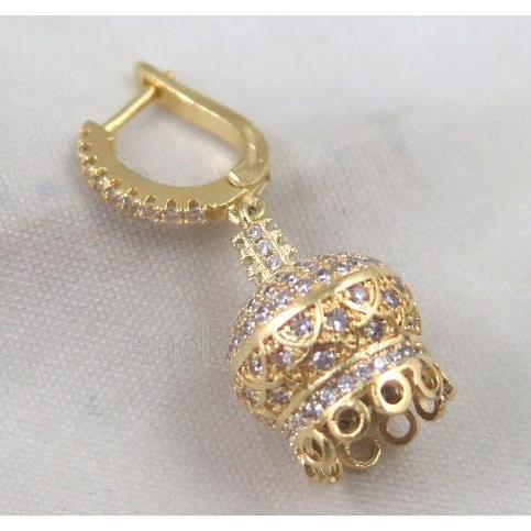 copper earring paved zircon, gold plated