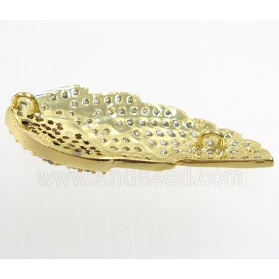 copper pendant paved zircon, angel wing, gold plated