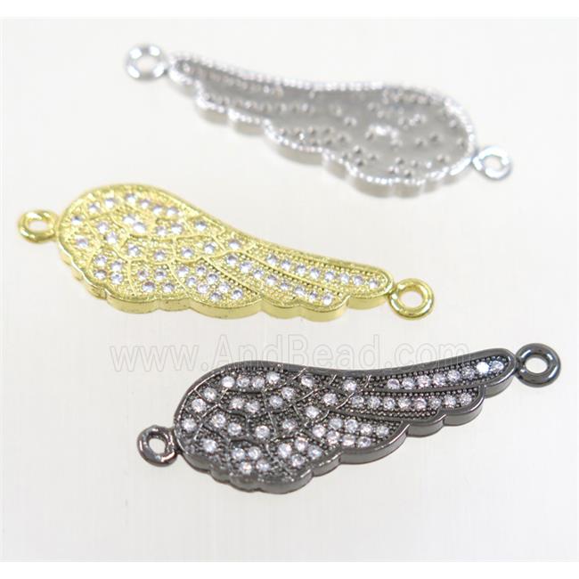 copper connector paved zircon, angel wing, mix color