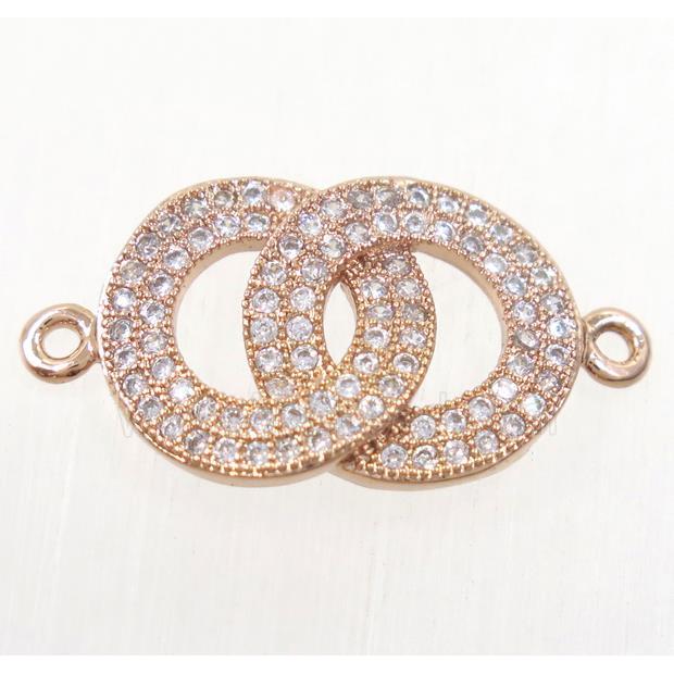 copper doubleRing connector paved zircon, rose gold