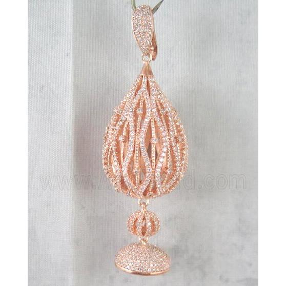 copper pendant paved zircon, rose gold plated