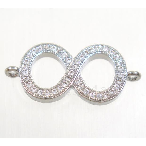 copper infinity connector paved zircon, platinum plated