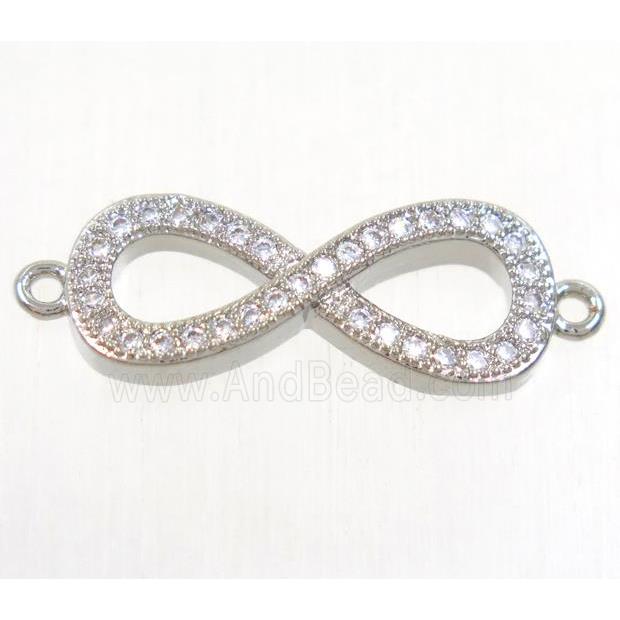copper infinity connector paved zircon, platinum plated