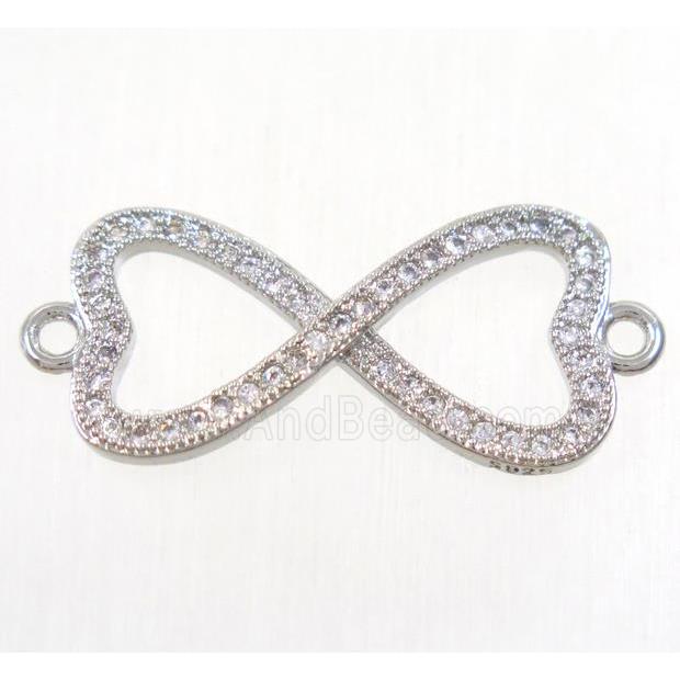 copper infinity connector paved zircon, platinum plated