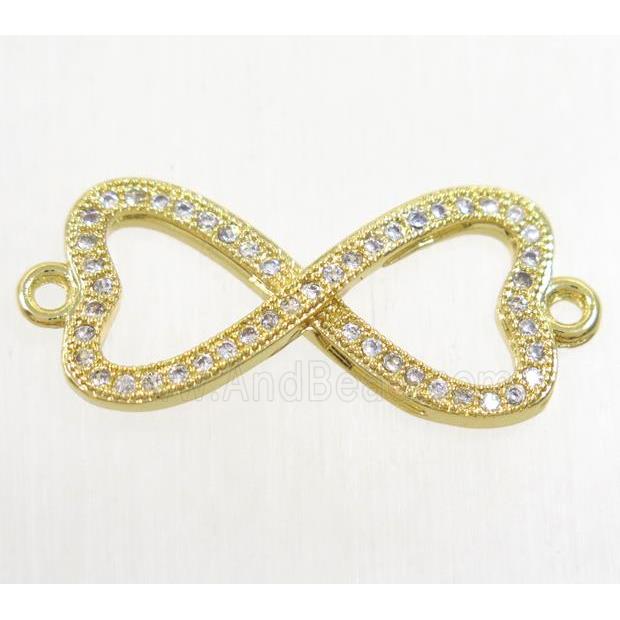 copper infinity connector paved zircon, gold plated