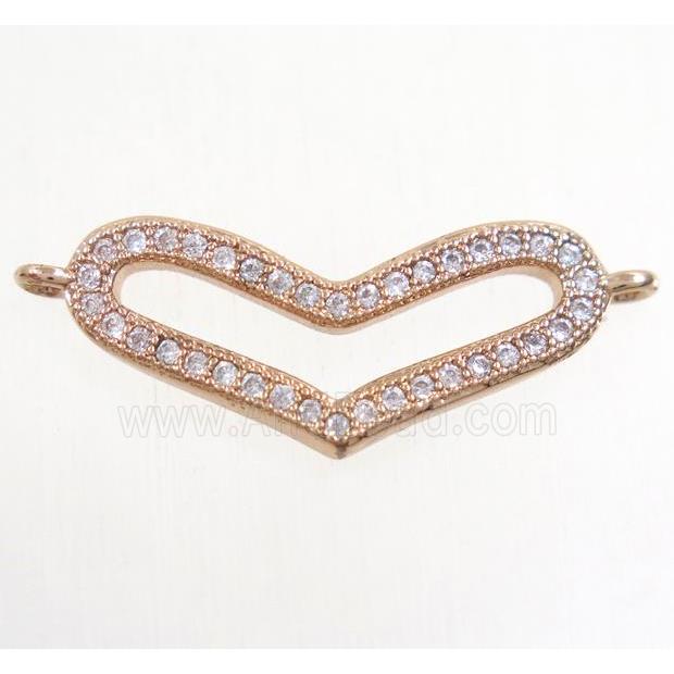 copper heart connector paved zircon, rose gold