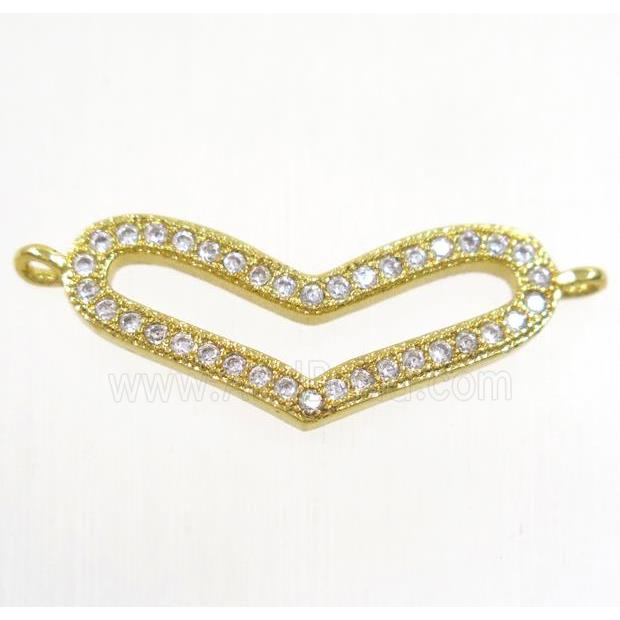 copper heart connector paved zircon, gold plated