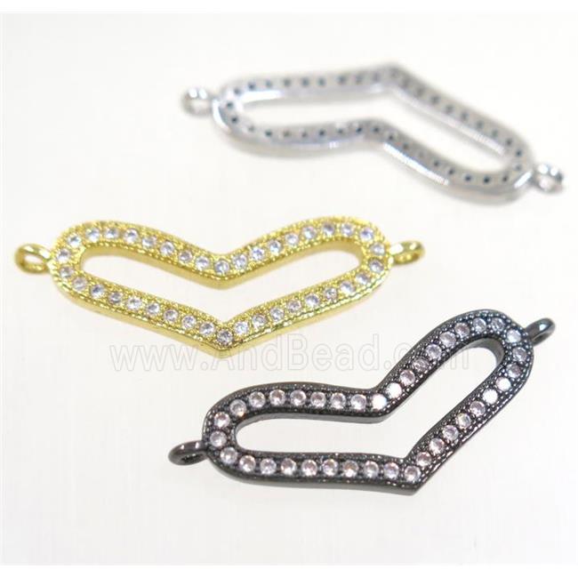 copper heart connector paved zircon, mix color