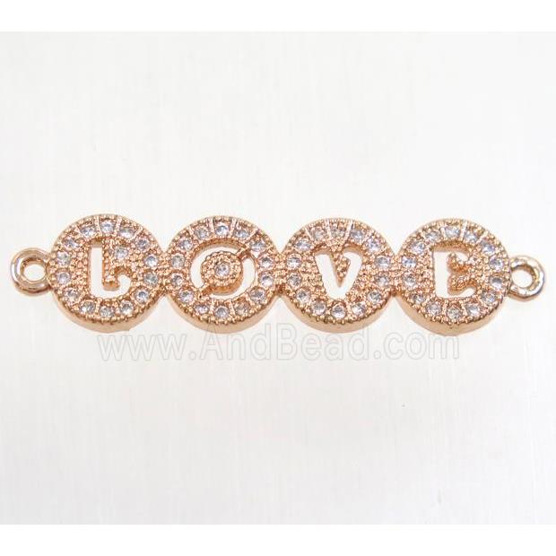 copper LOVE connector paved zircon, rose gold