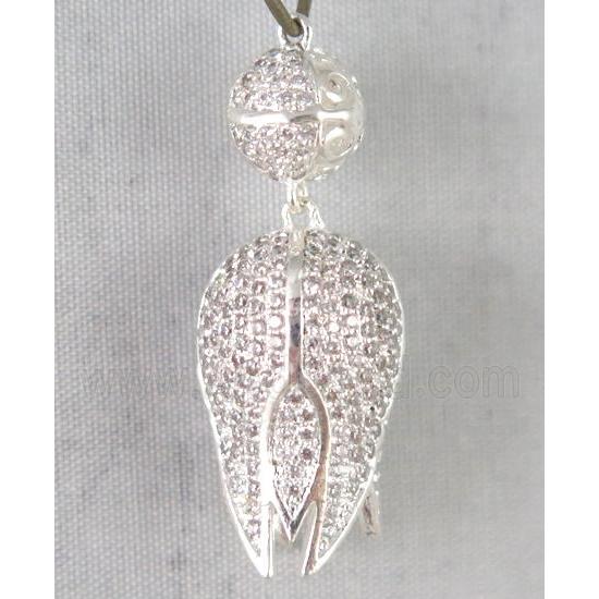 copper pendant paved zircon, silver plated