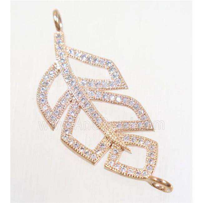 copper leaf connector paved zircon, rose gold