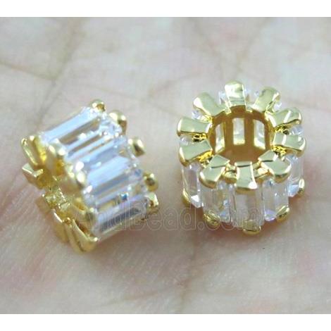 copper spacer bead paved zircon, gold plated