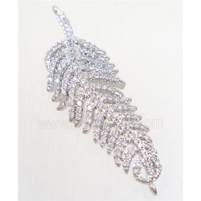 copper feather connector paved zircon, platinum plated