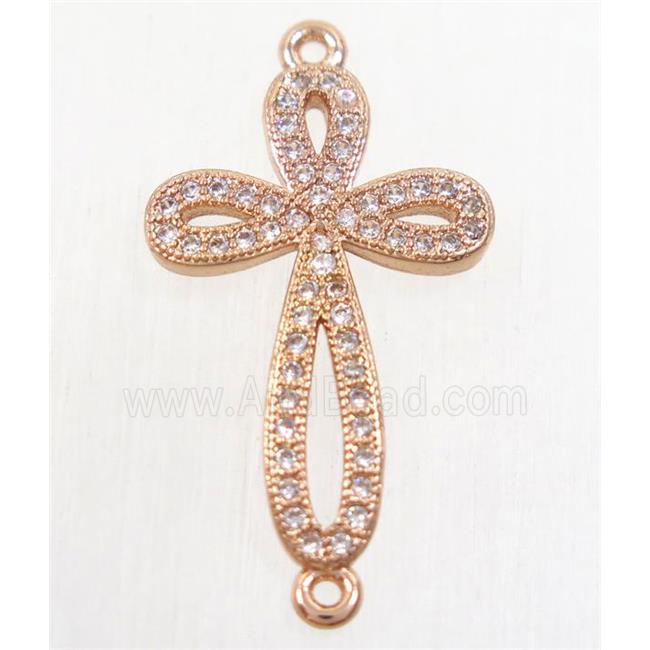 copper cross connector paved zircon, rose gold