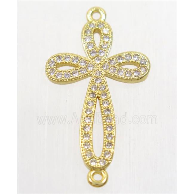 copper cross connector paved zircon, gold plated