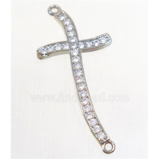 copper cross connector paved zircon, platinum plated