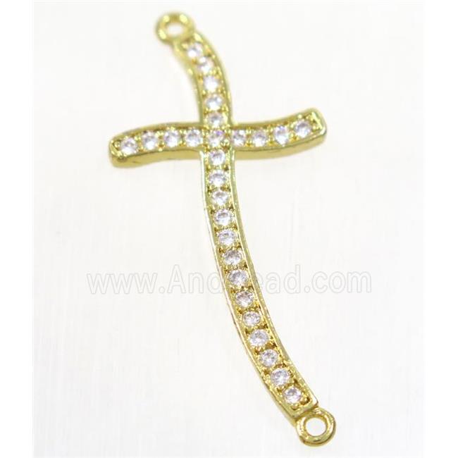 copper cross connector paved zircon, gold plated