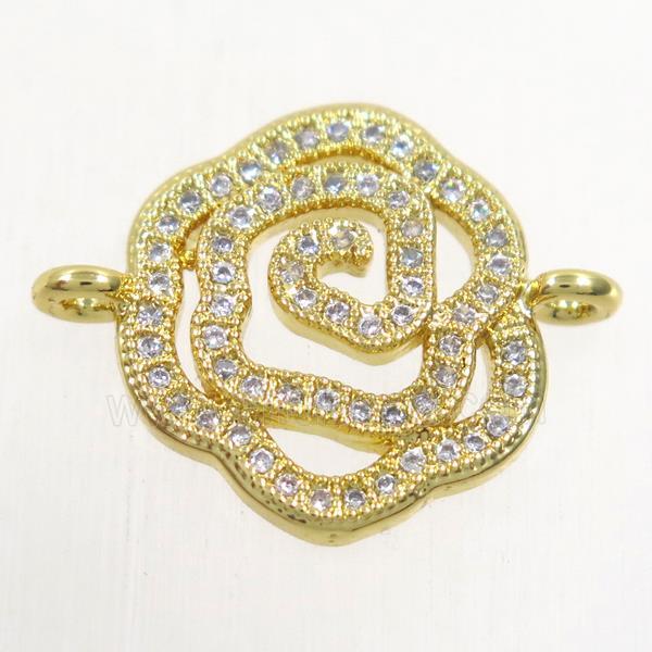 copper connector paved zircon, roseflower, gold plated