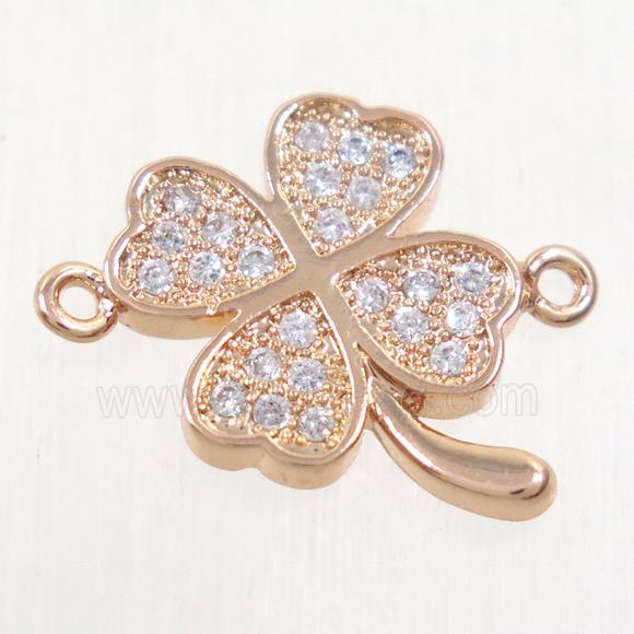 copper four-leaf clover connector paved zircon, rose gold