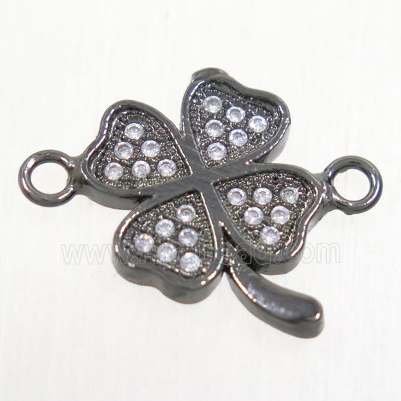 copper four-leaf clover connector paved zircon, black plated