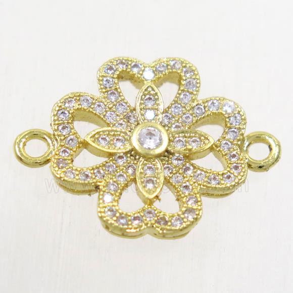 copper four-leaf clover connector paved zircon, gold plated