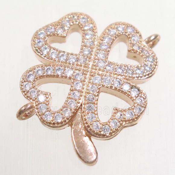 copper four-leaf clover connector paved zircon, rose gold