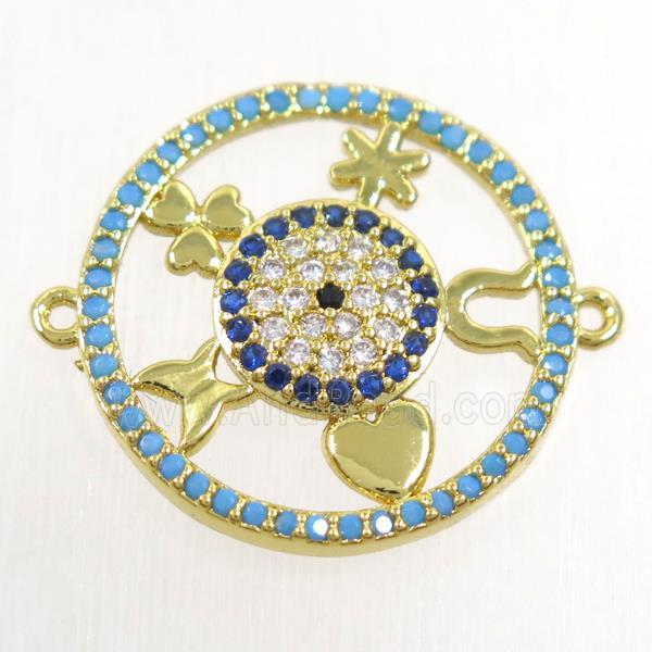 copper circle connector paved zircon, gold plated