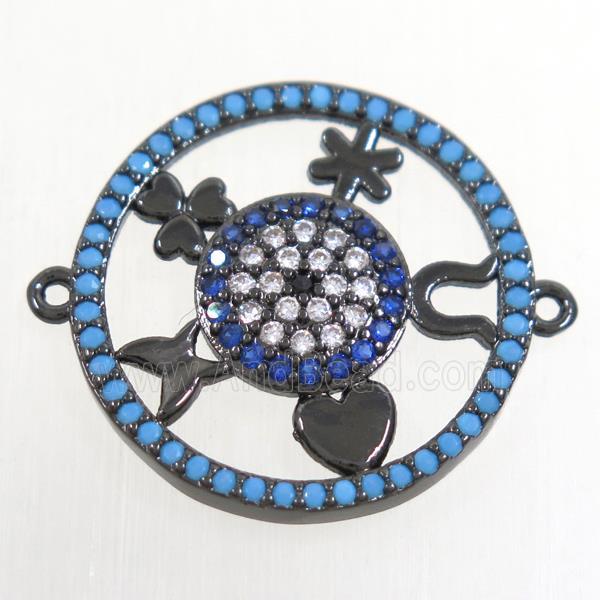 copper circle connector paved zircon, black plated