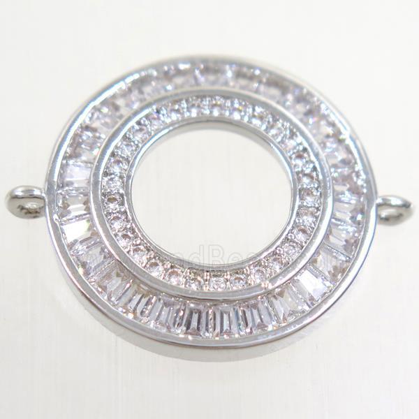 copper circle connector paved zircon, platinum plated
