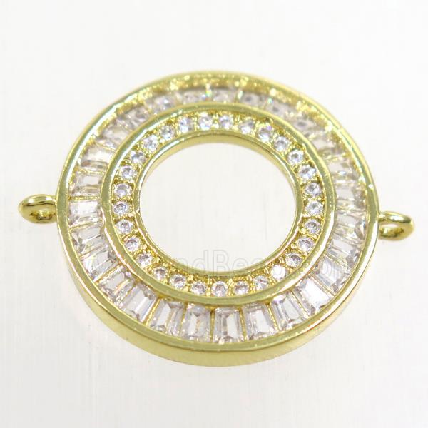 copper circle connector paved zircon, gold plated