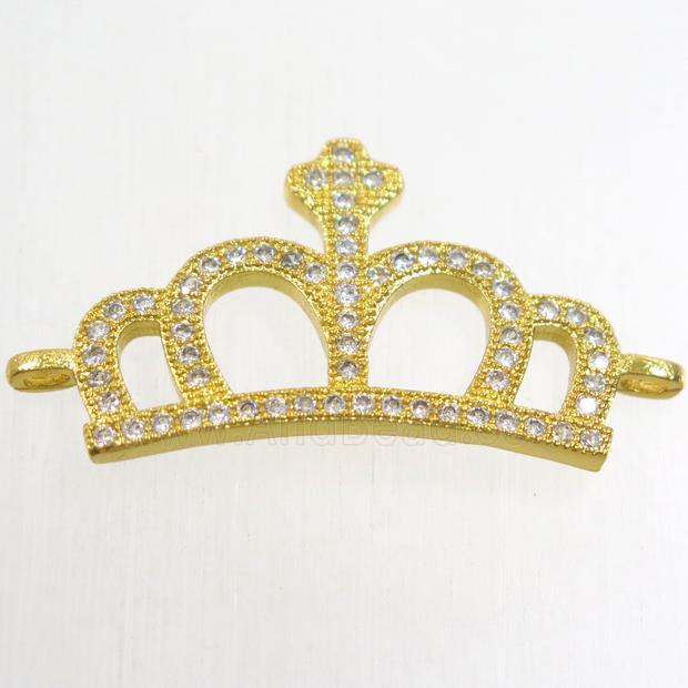 copper crown connector paved zircon, gold plated