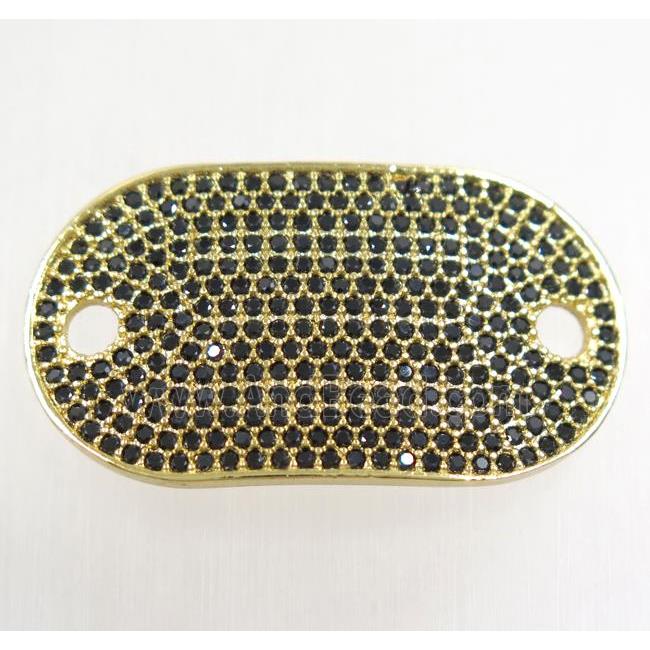 copper runway connector paved zircon, oval, gold plated
