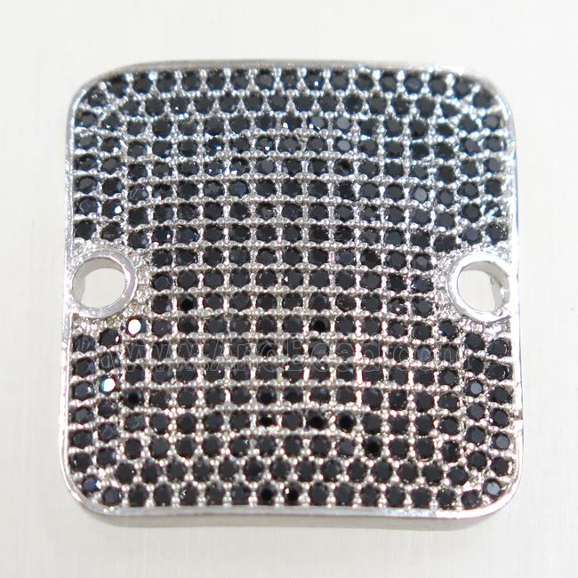 copper square connector paved zircon, platinum plated