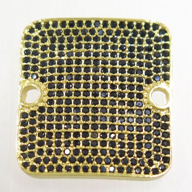 copper square connector paved zircon, gold plated