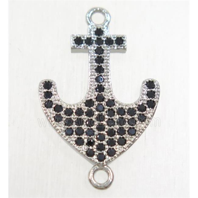 copper anchor connector paved zircon, platinum plated