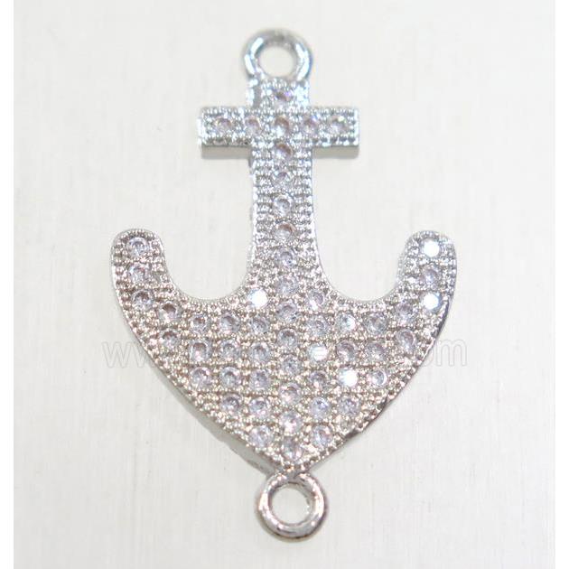 copper anchor connector paved zircon, platinum plated