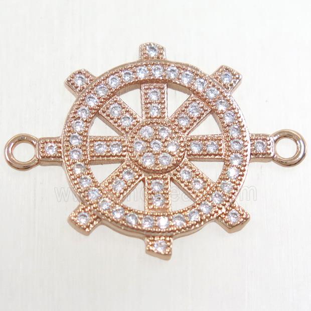 copper ship helm connector paved zircon, rose gold