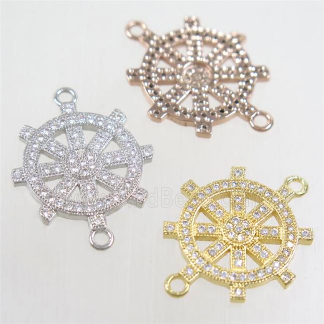 copper ship helm connector paved zircon, mix color