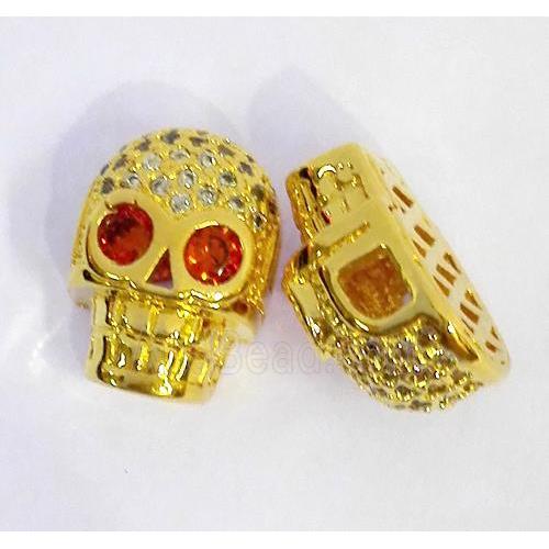 copper spacer bead paved zircon, skull, gold plated