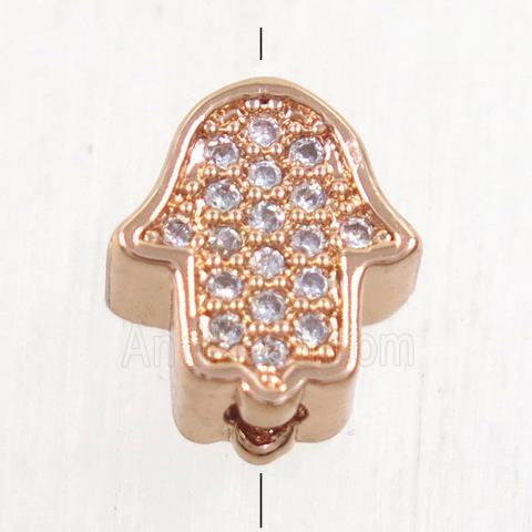 copper hamsahand beads paved zircon, rose gold