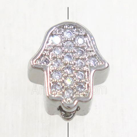 copper hamsahand beads paved zircon, platinum plated