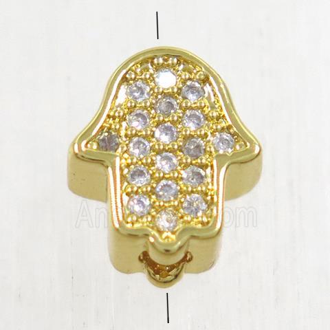 copper hamsahand beads paved zircon, gold plated