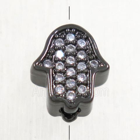 copper hamsahand beads paved zircon, black plated